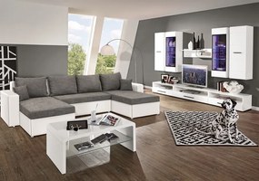 Sedacia súprava Rumba, tvar U, biela ekokoža/melírová tkanina