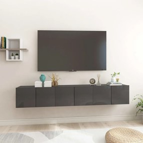 Závesné TV skrinky 3 ks lesklé sivé 60x30x30 cm 804534