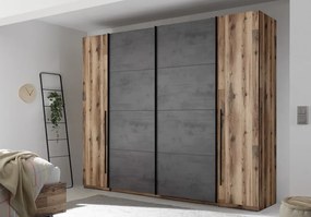 Šatníková skriňa Sarnia, 312 cm, zrubová dosky / tmavý betón