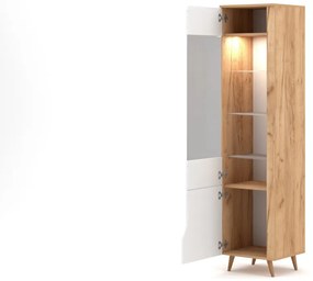 Vitrína TUE s LED osvětlením bílá mat/dub craft zlatý
