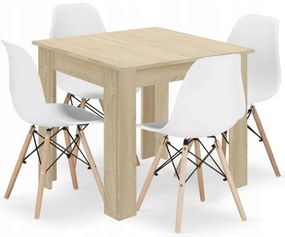 Jedálenský štvorcový stôl dub sonoma so štyrmi stoličkami OSAKA biele / hnedé
