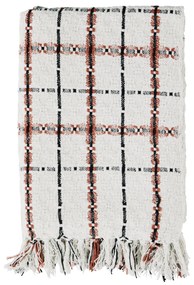 MADAM STOLTZ Prehoz z recyklovanej bavlny Off white/Black/Coral 125 × 175 cm