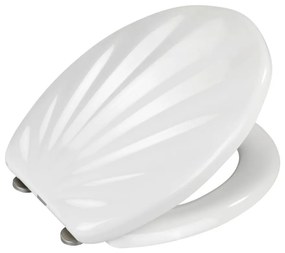 Biele WC sedadlo s jednoduchým zatváraním Wenko Premium Sea Shell, 45,5 × 38 cm