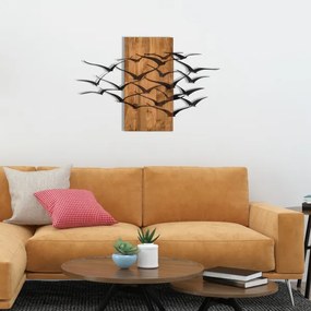 Nástenná dekorácia 86x58 cm vtáci drevo/kov