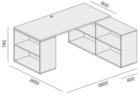 PLAN Kancelársky písací stôl s úložným priestorom BLOCK B01, dub prírodný/grafit