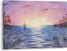 Obrázok - Západ slnka nad vodou, aquarel (70x50 cm)