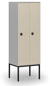 Drevená šatníková skrinka s podnožou, 2 oddiely, 1871 x 600 x 500 mm, RFID zámok, sivá/breza