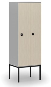 Drevená šatníková skrinka s podnožou, 2 oddiely, 1871 x 600 x 500 mm, RFID zámok, sivá/breza