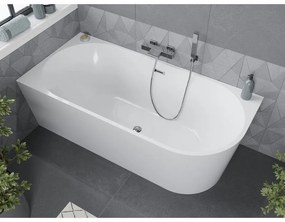 Mexen Mia, voľne stojaca rohová vaňa, lavá, 180 x 80 cm, biela, chrómový prepad, 52691808000L-01