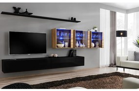 Obývacia stena Switch XVII Sklo +LED čierna/Wotan
