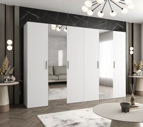Šatníková skriňa 300 cm Borry 2 (biela + strieborná). Akcia -20%. Vlastná spoľahlivá doprava až k Vám domov. 1125847