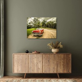 Sklenený obraz - auto veterán v prírode (70x50 cm)