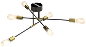 Luster na tyči FLAME 6xE27/60W/230V čierna/zlatá