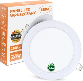 BERGE LED panel kruhový - 300x300x17mm vstavaný - 24W - 230V - 1900Lm - teplá biela