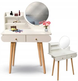 Biely škandinávsky toaletný stolík so zrkadlom 80x40x120 cm – 2 zásuvky