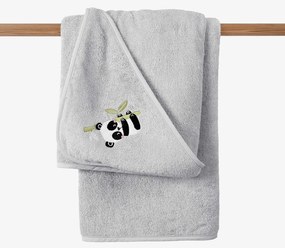 Goldea detská froté osuška s kapucňou - panda na svetlo sivej 100 x 100 cm