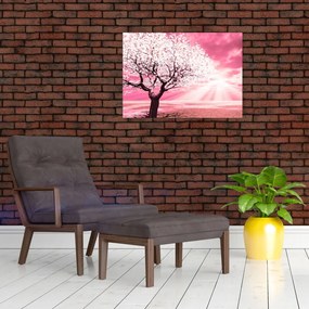 Ružový sklenený obraz stromu (70x50 cm)