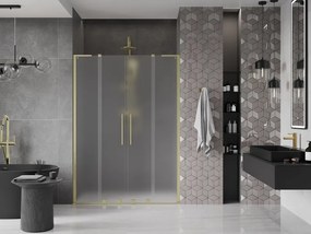 Mexen Velar L Duo, posuvné sprchové dvere do otvoru 140 cm, 8mm sklo námraza, zlatá matná, 871-140-003-32-55