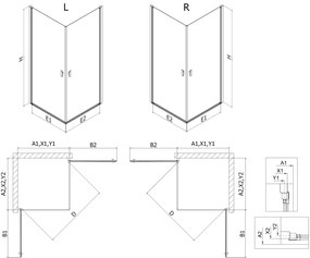 Mexen Mist-B Duo, 2-krídlový výklopný sprchový kút 70 x 70 cm, číre sklo-čierna mriežka, 8A2-070L-070P-70-77