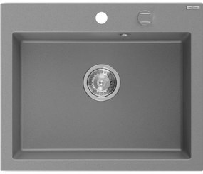 Mexen Elix, 1-komorový granitový drez 600 x 500 mm, sivý, chrómový sifón - 6525601005-71