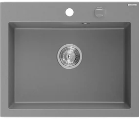 Mexen Elix, 1-komorový granitový drez 600 x 500 mm, sivý, chrómový sifón - 6525601005-71