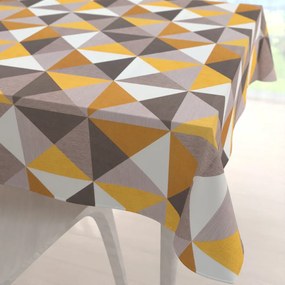 Biante Zamatový štvorcový obrus Tamara TMR-020 Žlto-sivobéžové trojuholníky 120x120 cm