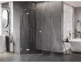 Mexen Lunar, päťuholníkový sprchový kút naklápací doľava 80 x 90 cm, 8mm číre sklo, oceľový profil, 831-080L-090P-97-00-L