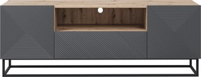TV stolík Asha 167 cm so zásuvkou a kovovou podnožou - artisan / rivier stone mat
