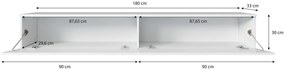 Štýlový TV stolík Lowboard D 180 cm - dub wotan / biely lesk