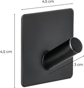 Erga Midi, samolepiace háčiky na uteráky bez vŕtania, 4ks, 4,5×4,5 cm, čierna matná, ERG-YKA-CH.MIDI4-BLK
