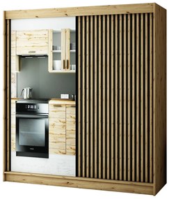 Šatníková skriňa 200 cm Ladonna 2 (dub artisan + čierna matná) (so zrkadlom). Akcia -19%. Vlastná spoľahlivá doprava až k Vám domov. 1043520