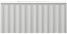 Mexen Rivel, kúpeľňová skrinka 100 cm s umývadlom Otis, 1 zásuvka, drážkovaná, sivá matná/biela, 91A20-10047-1-BF62-W18M01