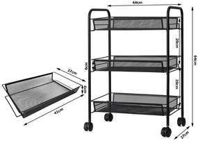 VERK GROUP Mobilný kovový regál s kolieskami, 3 police, čierny kov SHELF