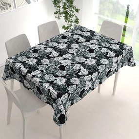 Biante Zamatový obdĺžnikový obrus Tamara TMR-040 Čierno-biele pivonky na čiernom 50x100 cm