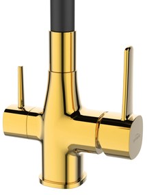 Invena Magic, stojanková drezová batéria s flexibilným ramenom a filtrom na pitnú vodu, čierna-zlatá lesklá, INV-BZ-08-F09-V