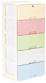 Regál s 5 zásuvkami v príjemných pastelových farbách