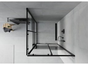 Mexen Rio, štvorcový sprchovací kút s posuvnými dverami 70(dvere) x 70(dvere) x 190 cm, 6mm číre sklo s pásikmi, čierny profil, 860-070-070-70-20