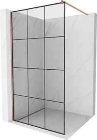 Mexen Kioto, sprchová zástena Walk-In 110 x 200 cm, 8mm číre sklo čierny vzor, medený matný profil, 800-110-101-65-77