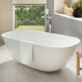 VILLEROY &amp; BOCH Theano voľne stojaca vaňa z materiálu Quaryl, odtok v strede, 1550 x 750 x 506 mm, biela alpská, UBQ155ANH7F200V-01