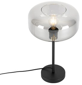 Art Deco stolná lampa čierna s dymovým sklom - Bizle