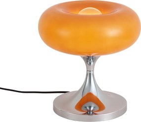 Retro stolná lampa chróm s oranžovým skleneným tienidlom 31cm - Glaze
