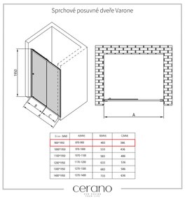 Cerano Varone, sprchovací kút s posuvnými dverami 90 (dvere) x 100 (stena) x 195 cm, 6mm číre sklo, chrómový profil, CER-CER-DY505-90100