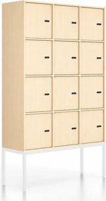 Kancelárska skriňa FRAME, biela podnož, 12x dvere, 1299 x 450 x 2185 mm, mechanický kódový zámok, breza