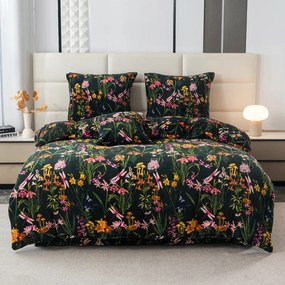 Sada mikroplyšových obliečok MYSTIC GARDEN tmavozelené + obliečka mikroplyš SOFT 180x200 cm biele, dvojposteľ