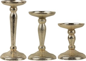 Champagne lesklý široký kovový svietnik s vyrytými bodkami Hamme - Ø 10*22cm