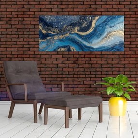 Obraz - Modrozlatý abstraktný mramor (120x50 cm)