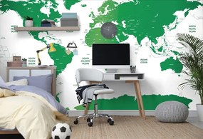 Samolepiaca tapeta mapa sveta s jednotlivými štátmi v zelenej farbe - 150x100