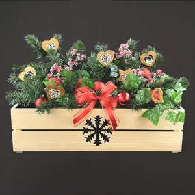 AMADEA Drevený vianočný kvetináč s vločkou prírodnou, vo vnútri s čiernou fóliou, 62x21,5x17cm, český výrobok