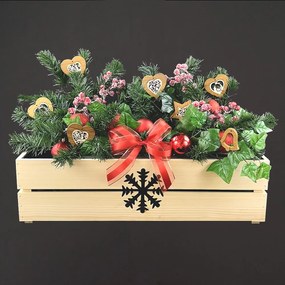 AMADEA Drevený vianočný kvetináč s vločkou prírodnou, vo vnútri s čiernou fóliou, 62x21,5x17cm, český výrobok