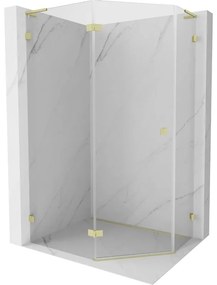 Mexen Lunar, L päťuholníkový sprchový kút naklápací doľava 90 x 80 cm, 8mm číre sklo, zlatý matný profil, 831L-090L-080P-55-00-L